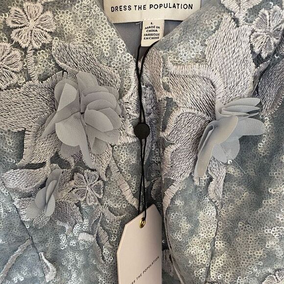 Dress The Population Tatum Sequin Floral 3D Applique Lace Dress NWT Size Large - Picture 4 of 6